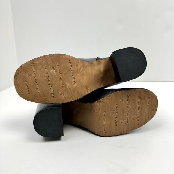 NEW Franco Sarto Rivet Black Leather Zip Up Chunky Block Heel Bootie Ankle Boot - Picture 14 of 14